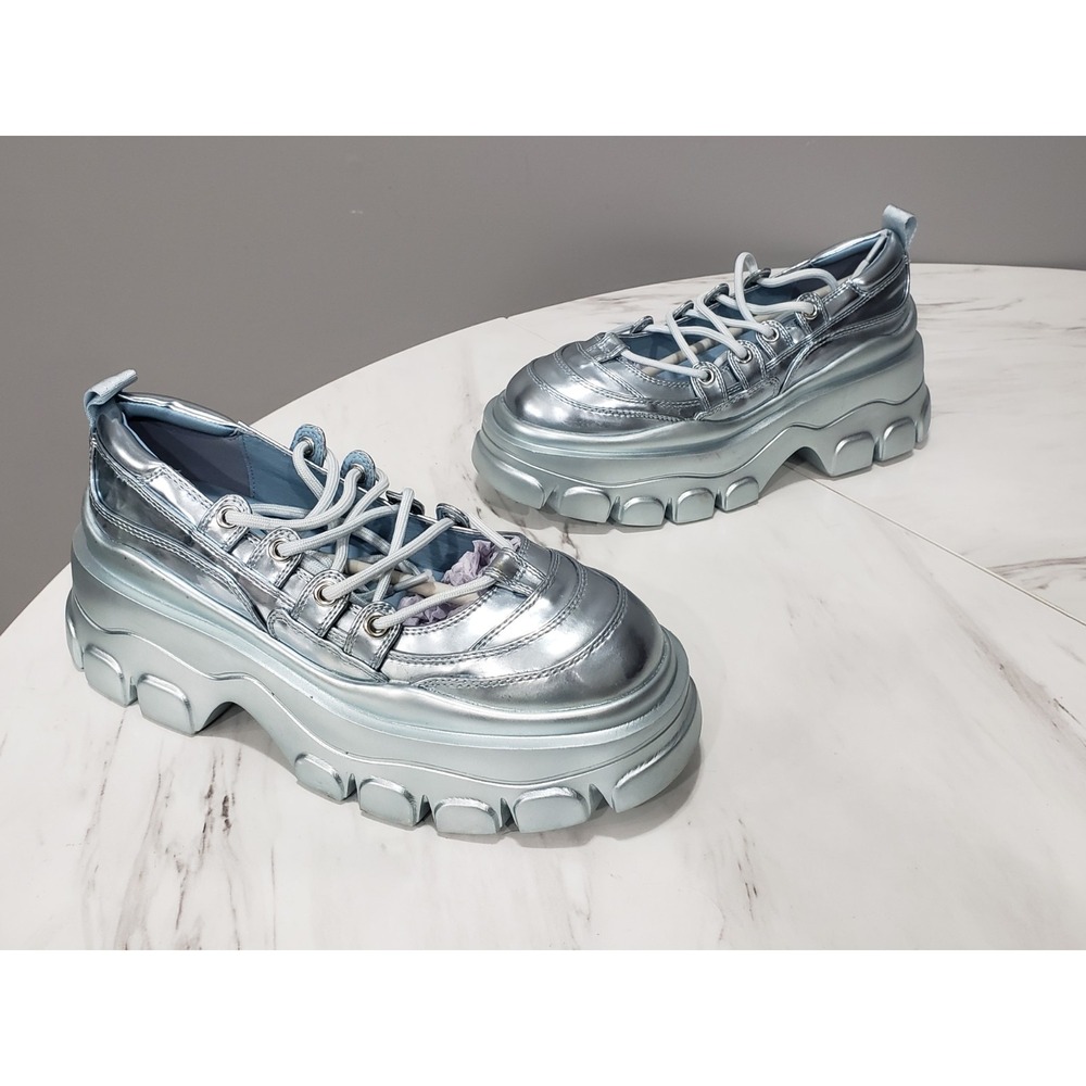 SIZE 7 CURRENT MOOD DOLLS KILL METALLIC STRAPPY PLATFORM SANDALS FUTURISTIC RAVE